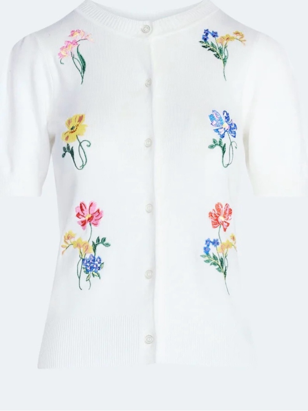 Free Assembly Women's Embroidered Puff-Sleeve Cardigan size S